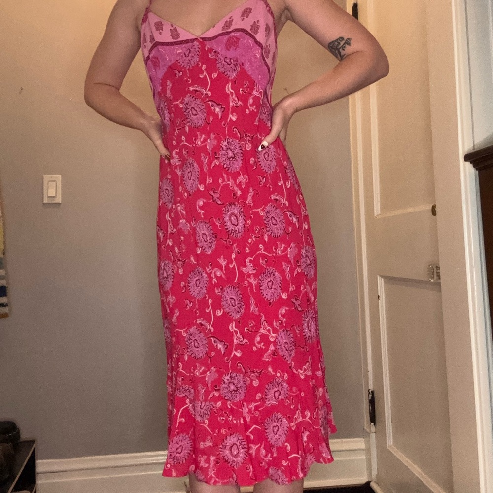 Vintage Floral Pink Midi Dress 💖